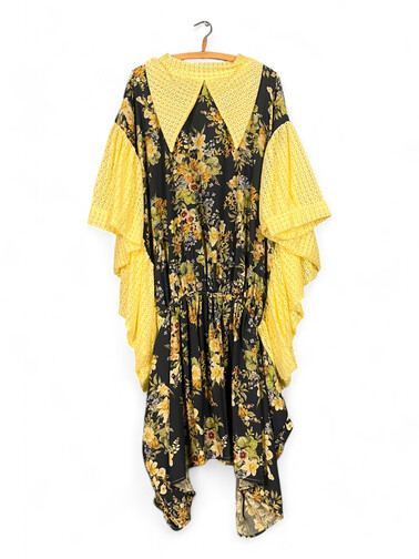 Floral Print Oversized Dress – Yellow & Dark Blue