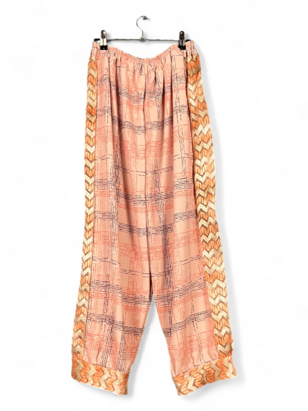 Checked & Chevron Wide-Leg Pants – Peach & Gold