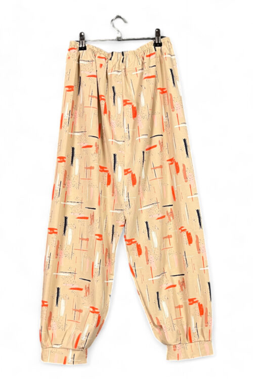 Striped & Textured Wide-Leg Pants – Red & Peach