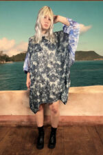 Floral Print Oversized Dress – Blue & Fantasy Lace Sleeves