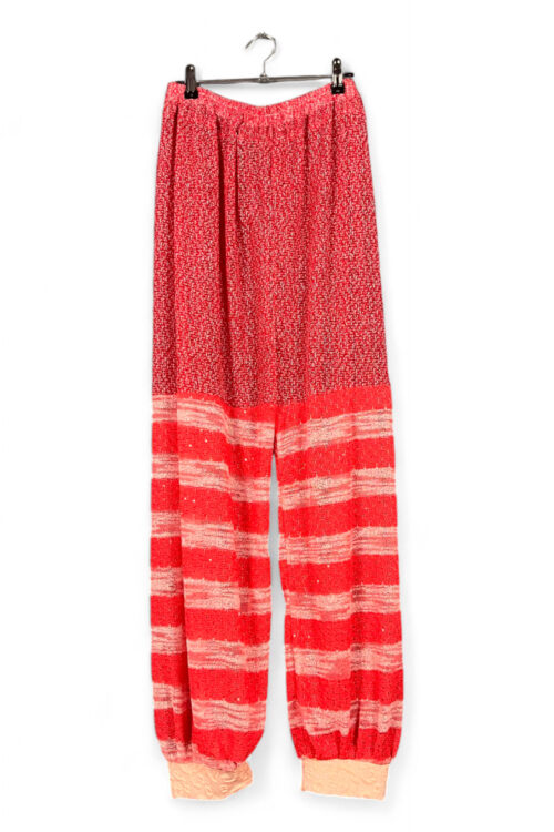 Striped & Textured Wide-Leg Pants – Red & Peach