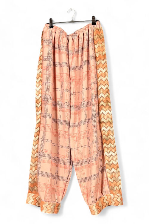 Checked & Chevron Wide-Leg Pants – Peach & Gold