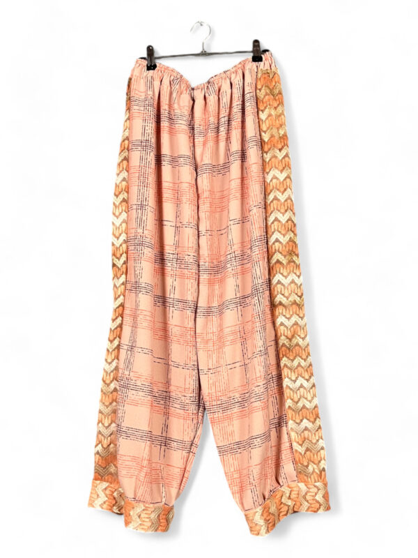 Checked & Chevron Wide-Leg Pants – Peach & Gold