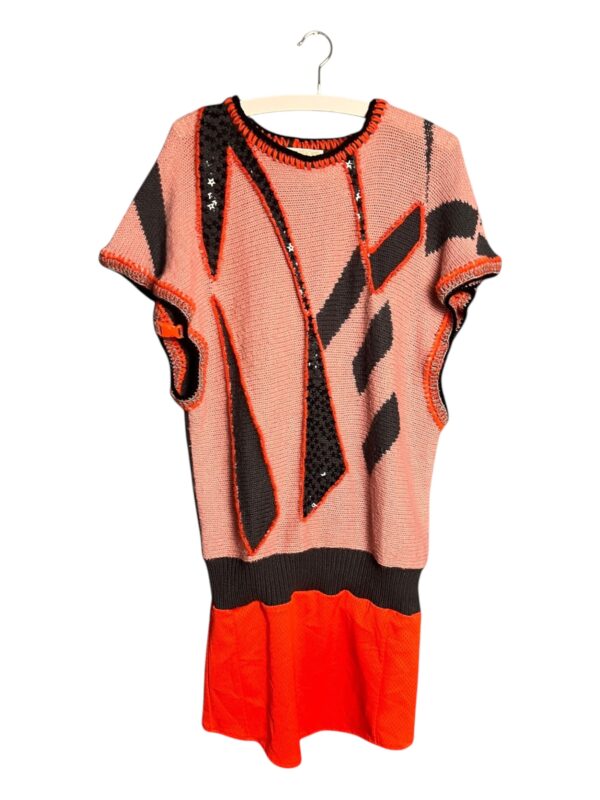 Sequin Knit Dress Coral and Black