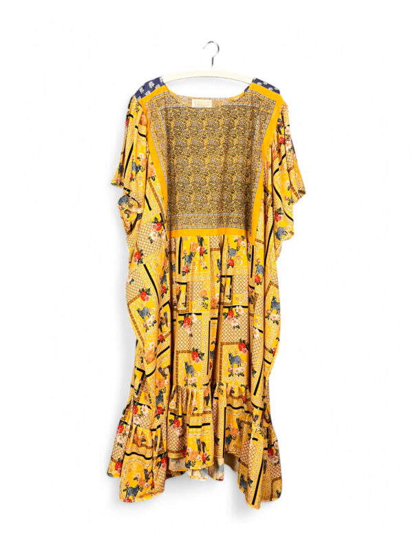 Upcycled Dress Tunic in Golden Yellow and Floral Print