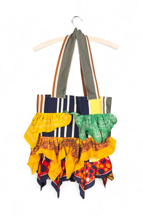 Upcycled Scarf Tote Bag in Playful Yellow and Bold Patterns