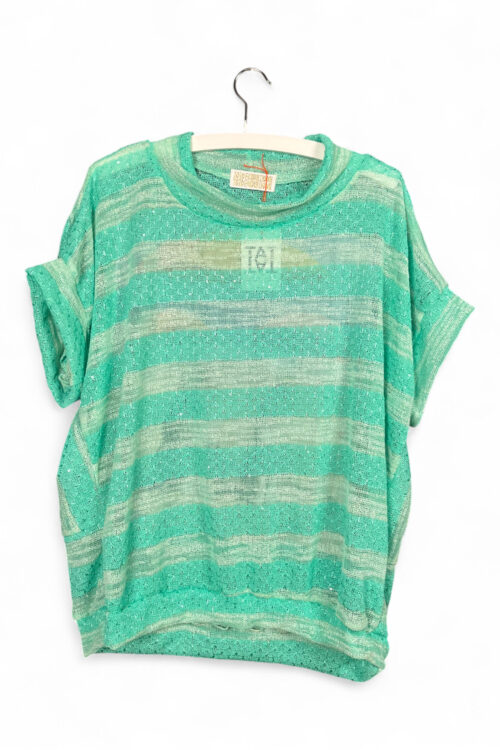 Upcycled Sequin Top in Mint Green with Back Cat Print