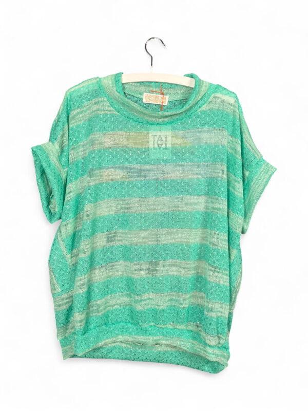 Upcycled Sequin Top in Mint Green with Back Cat Print