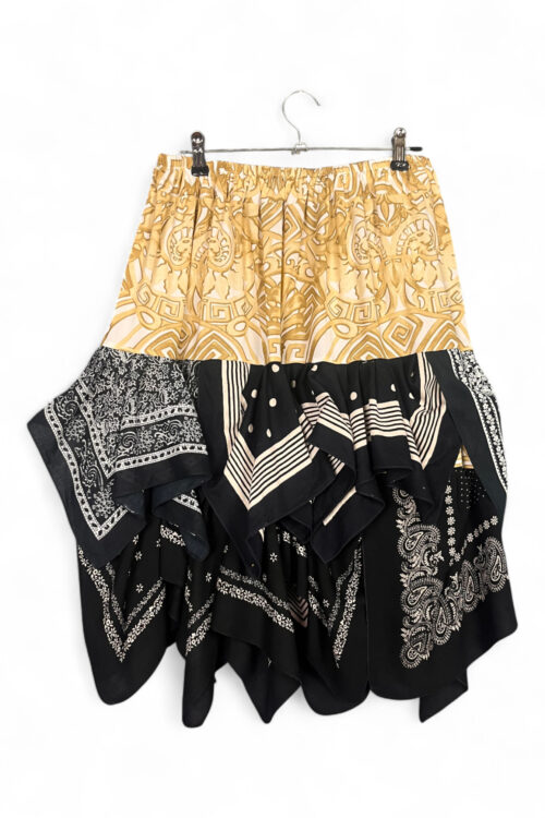 Upcycled Bandana Skirt in Black and Gold with Ruffles