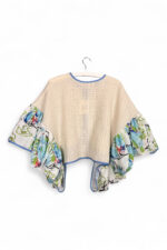 Upcycled Summer Kimono Jacket with Floral Ruffle Sleeves