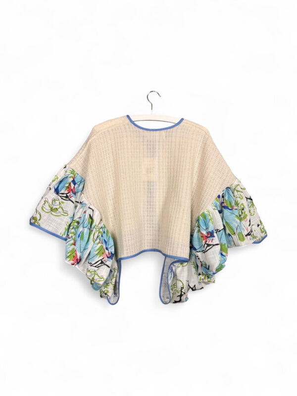 Upcycled Summer Kimono Jacket with Floral Ruffle Sleeves
