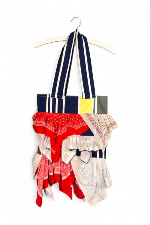 Upcycled Scarf Tote Bag in Red and Navy Stripes