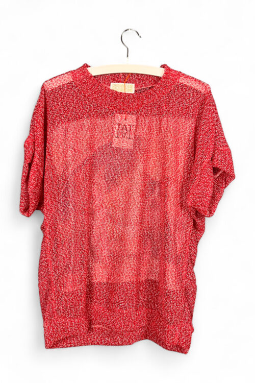 Upcycled Red Top with Cats Beach Print Back