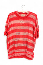 Upcycled Red Striped Top with Cat Beach Print Back