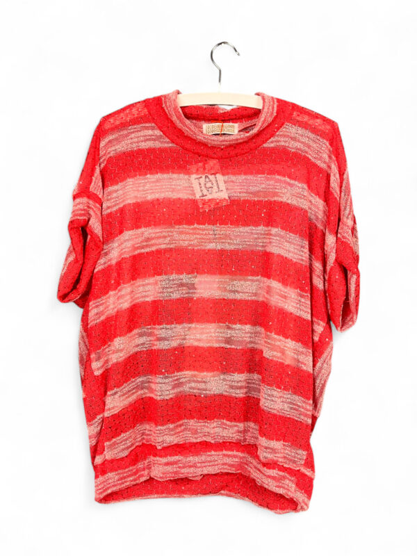 Upcycled Red Striped Top with Cat Beach Print Back