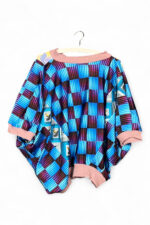 Zero Waste Patchwork Sweatshirt with Vibrant Blue Checkers