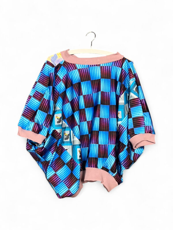 Zero Waste Patchwork Sweatshirt with Vibrant Blue Checkers