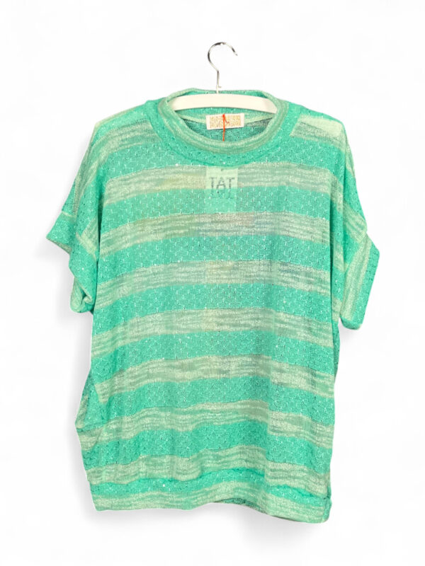 Sequin Striped Top Light Green with Cat Beach Print Back