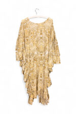 Upcycled Golden Patterned Draped Dress with Ruffles