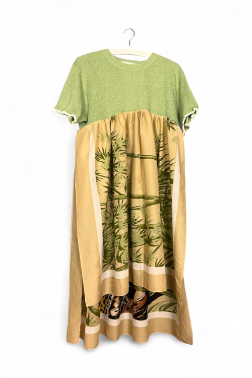 Upcycled Leopard Print Tuniq in Green and Camel