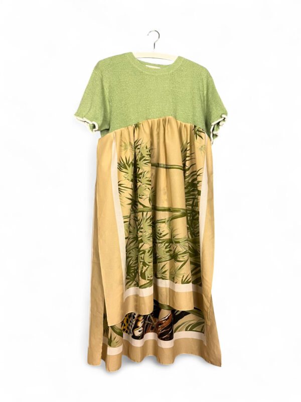 Upcycled Leopard Print Tuniq in Green and Camel