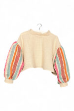 Cotton Linen Cropped Top with Playful Balloon Sleeves
