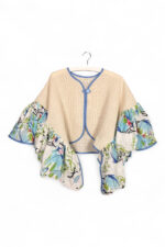 Upcycled Summer Kimono Jacket with Floral Ruffle Sleeves