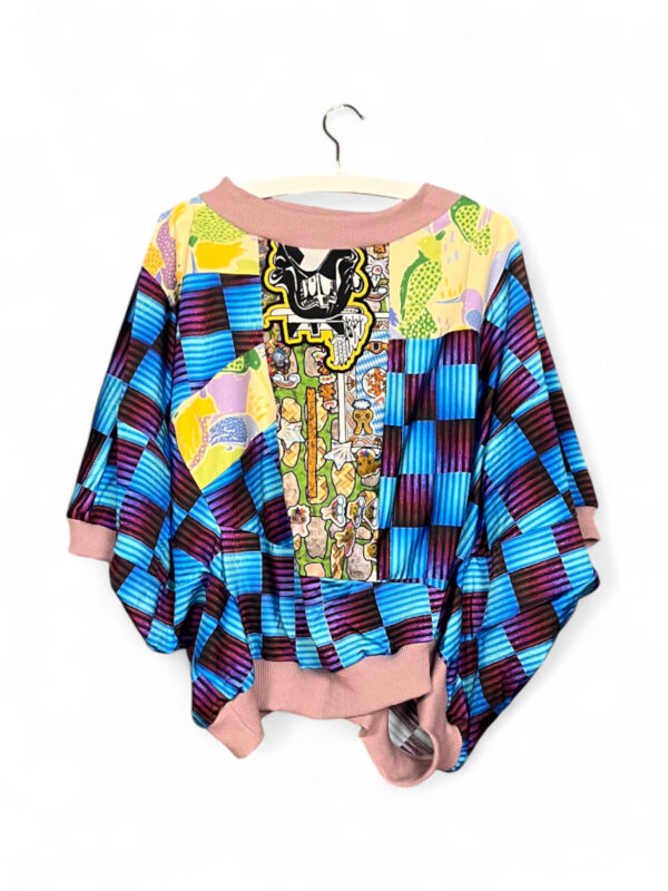 Zero Waste Patchwork Sweatshirt with Vibrant Blue Checkers