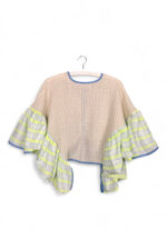 Upcycled Kimono Jacket with Neon Yellow Graphic Ruffle Sleeves