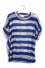 Striped Sequin Top Blue and Grey with Cat Panda Back Print