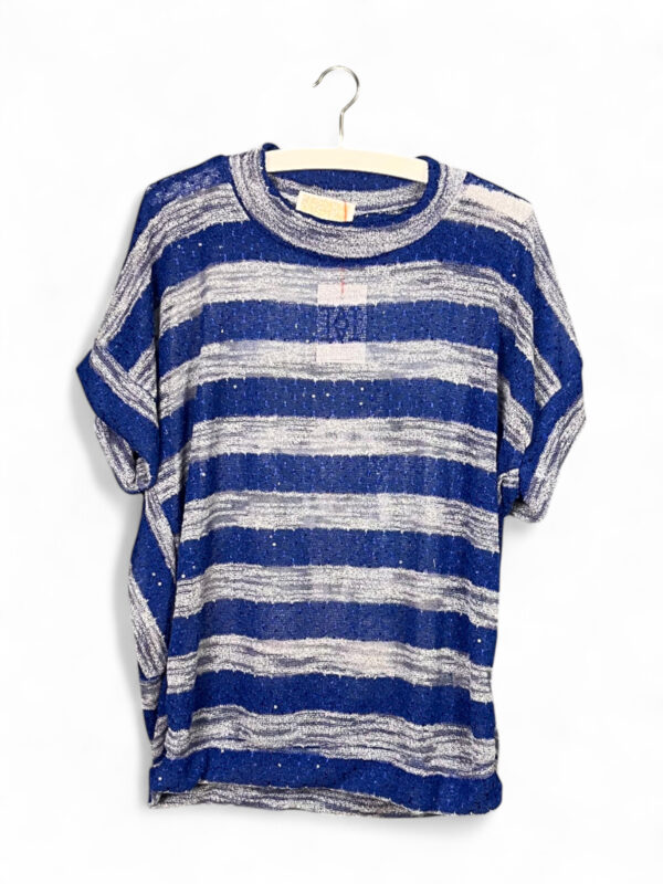 Striped Sequin Top Blue and Grey with Cat Panda Back Print