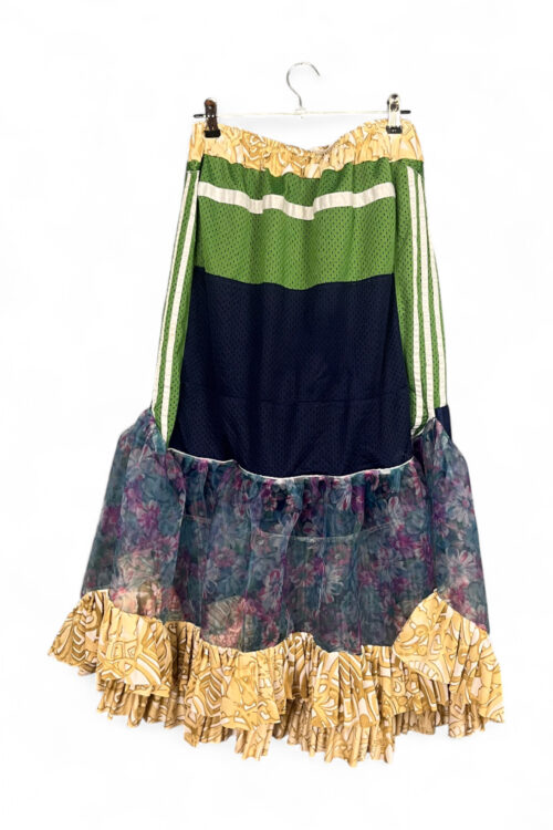 Upcycled Sports and Floral Mesh Skirt with Ruffles