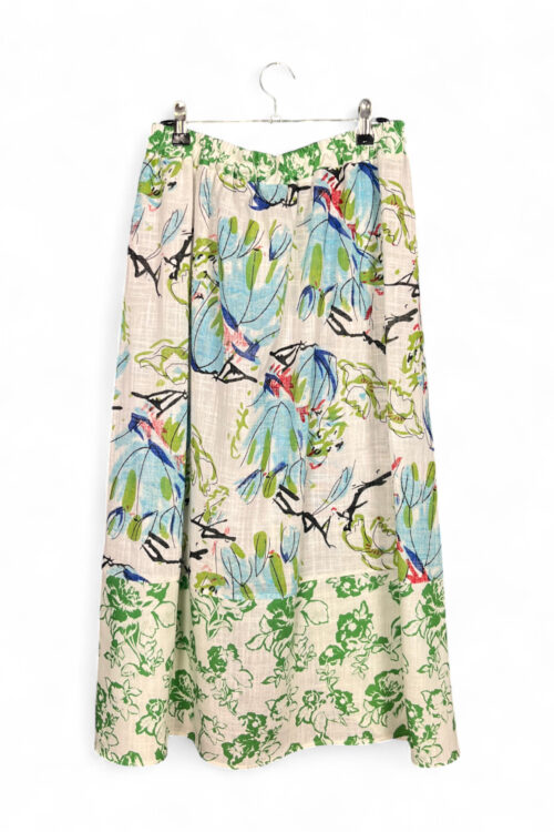 Cotton Linen Skirt with Botanical and Floral Prints