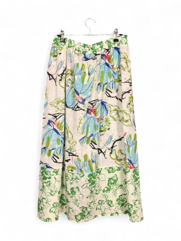 Cotton Linen Skirt with Botanical and Floral Prints