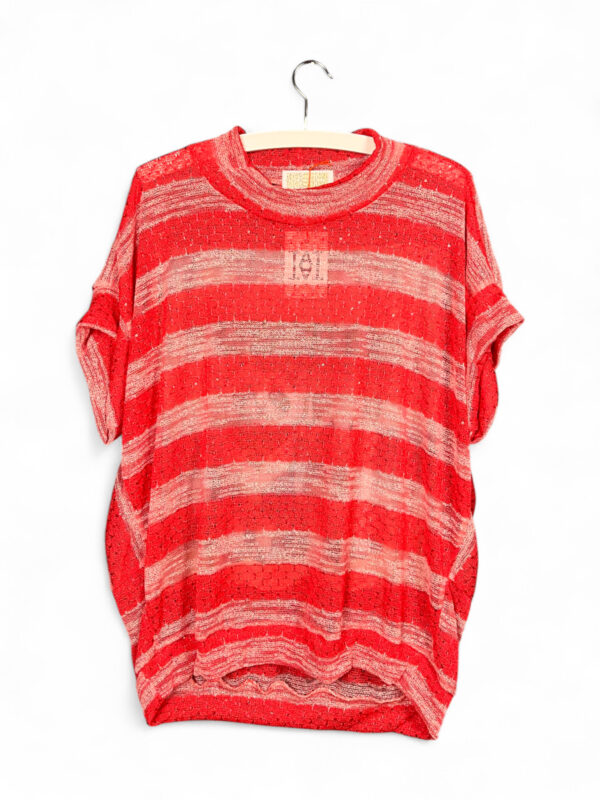 Upcycled Sequin Stripe Top Red with Cat Duo Print on Back