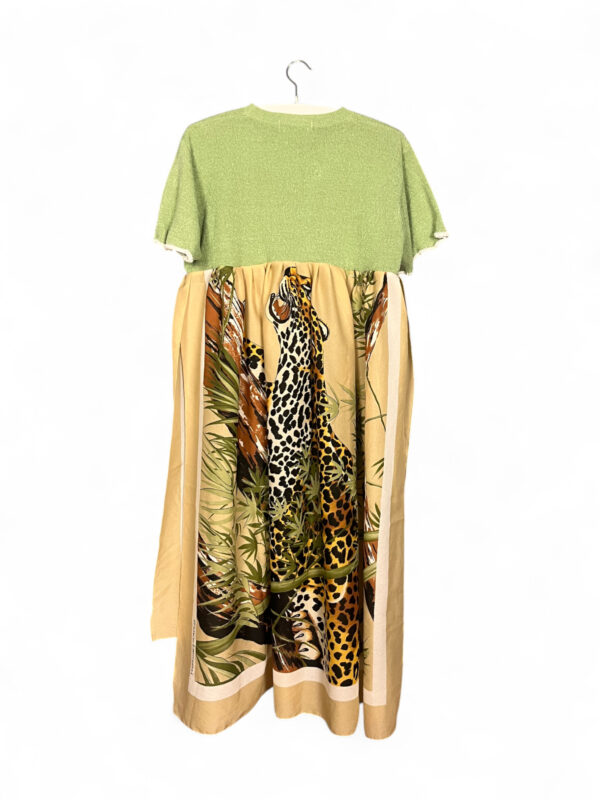 Upcycled Leopard Print Tuniq in Green and Camel