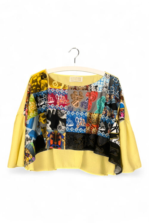 Patchwork Print Top in Sunshine Yellow
