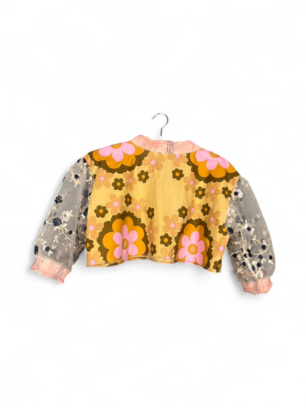 Retro Flower Mesh Sleeve Top