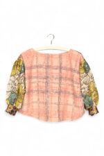 Peach Grid Patchwork Blouse