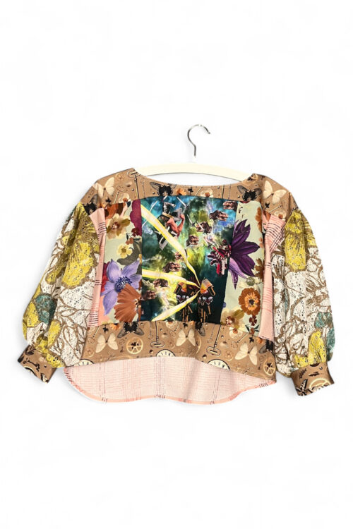 Peach Grid Patchwork Blouse