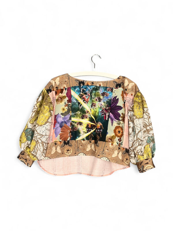 Peach Grid Patchwork Blouse
