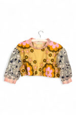 Retro Flower Mesh Sleeve Top