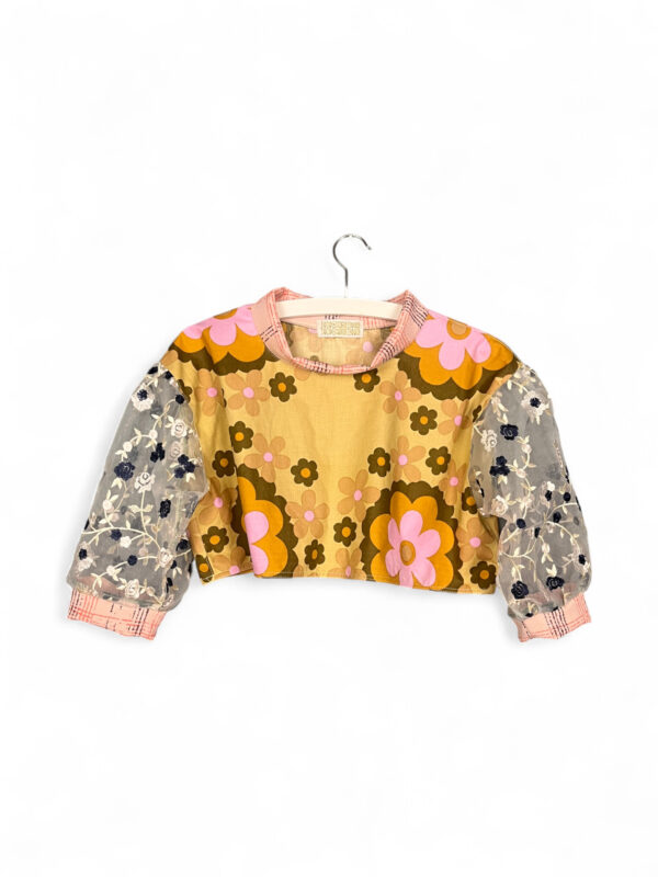 Retro Flower Mesh Sleeve Top