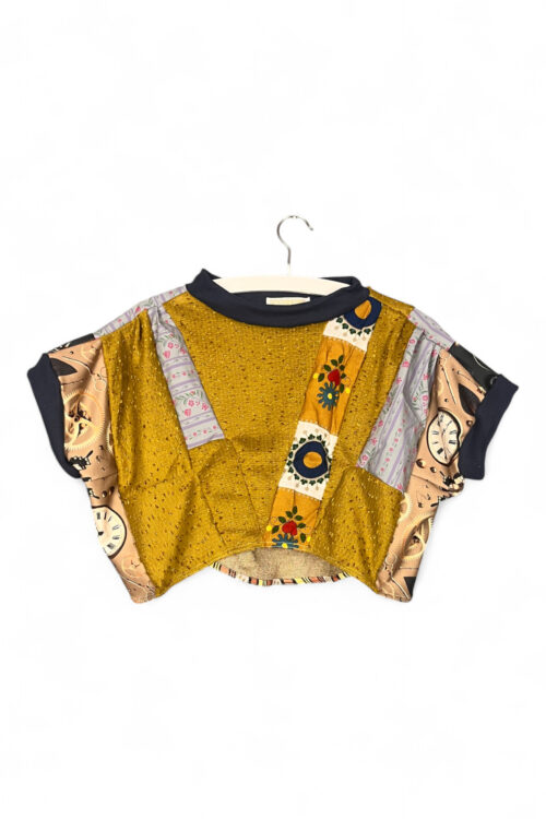 Golden Fan Patchwork Crop Top