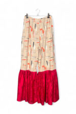 Brushstroke Palazzo Pants with Red Ruffle
