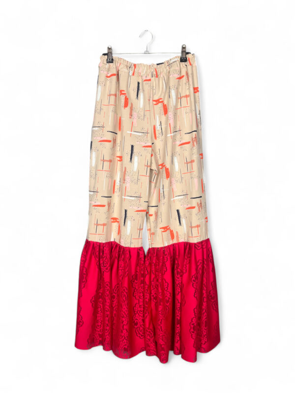 Brushstroke Palazzo Pants with Red Ruffle