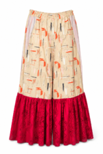 Brushstroke Palazzo Pants with Red Ruffle