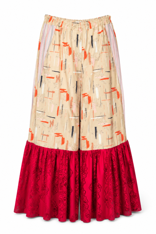 Brushstroke Palazzo Pants with Red Ruffle Brushstroke Palazzo Pants with Red Ruffle
