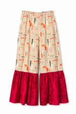 Brushstroke Palazzo Pants with Red Ruffle