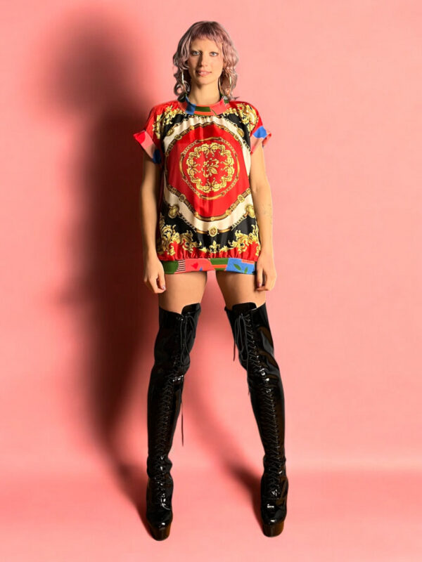 Vintage Scarf Top Red Medallion and Grid Back